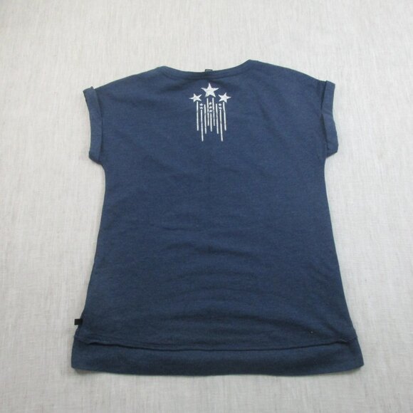 Rock & Republic T-Shirt Womens Small Blue Stars Rhinestone Double-Sided Pullover - Picture 2 of 11
